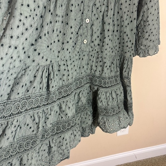 AQRL made in Italy viscose silk linen feel eyelet dress green gray size size M/L - Picture 3 of 6